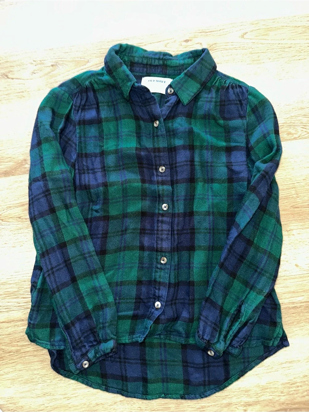 Old Navy Green & Navy Plaid Button-Down Shirt